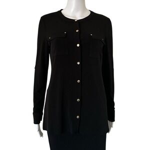 Dana Buchanan Long Sleeve Black Classic Button Down Casual Blouse Top Small